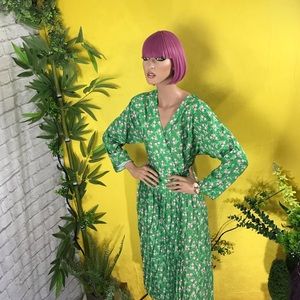 Pleated Maxi Dress with Side Buttons in Floral